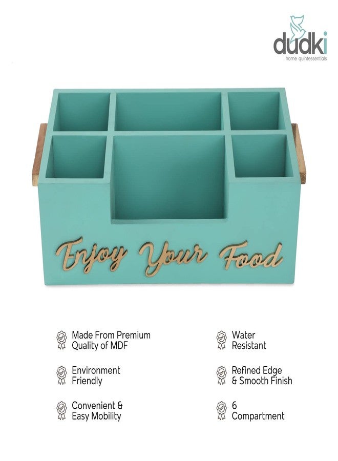dudki Wooden Dining table Organizer | Cutlery holder | Decorative Caddy Box | Multipurpose (Aqua) - Image 4